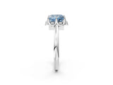 White gold Fancy Blue Princess  Halo Diamond Ring with Round Cluster Setting, Solitaire Band, and Four-Prong Setting_53