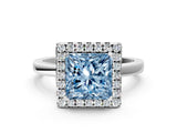 White gold Fancy Blue Princess  Halo Diamond Solitaire with Pavé Band and Four-Prong Setting_84