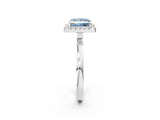 White gold Fancy Blue Princess  Halo Diamond Solitaire with Pavé Band and Four-Prong Setting_87