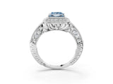White gold Fancy Blue Princess  Halo Diamond Split Shank Ring with Milgrain Detail_51