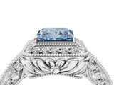 White gold Fancy Blue Princess  Halo Diamond Split Shank Ring with Milgrain Detail_53