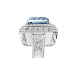 White gold Fancy Blue Princess  Halo Diamond Split Shank Ring with Milgrain Detail_53