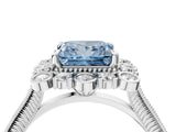 White gold Fancy Blue Princess  Halo Milgrain Pave Diamond Ring with Four-Prong Setting
