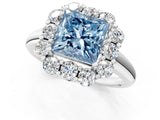 White gold Fancy Blue Princess  Halo Milgrain Solitaire with Bezel Set Side Stones and Pave Band_69