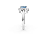White gold Fancy Blue Princess  Halo Milgrain Solitaire with Bezel Set Side Stones and Pave Band_69
