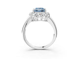 White gold Fancy Blue Princess  Halo Milgrain Solitaire with Bezel Set Side Stones and Pave Band_70