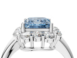 White gold Fancy Blue Princess  Halo Milgrain Solitaire with Bezel Set Side Stones and Pave Band_71