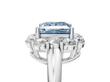 White gold Fancy Blue Princess  Halo Milgrain Solitaire with Bezel Set Side Stones and Pave Band_73