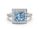 White gold Fancy Blue Princess  Halo Pavé Diamond Engagement Ring with Bezel Setting_48