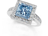White gold Fancy Blue Princess  Halo Pavé Diamond Engagement Ring with Bezel Setting_50