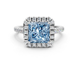 White gold Fancy Blue Princess  Halo Pavé Diamond Engagement Ring with Four-Prong Setting_3