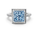 White gold Fancy Blue Princess  Halo Pave Band Solitaire Ring with Prong Setting_66