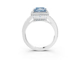 White gold Fancy Blue Princess  Halo Pave Band Solitaire Ring with Prong Setting_69