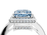 White gold Fancy Blue Princess  Halo Pave Band Solitaire Ring with Prong Setting_70
