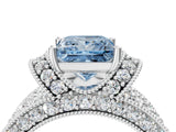 White gold Fancy Blue Princess  Halo Pave Diamond Engagement Ring with Milgrain Detailing_53