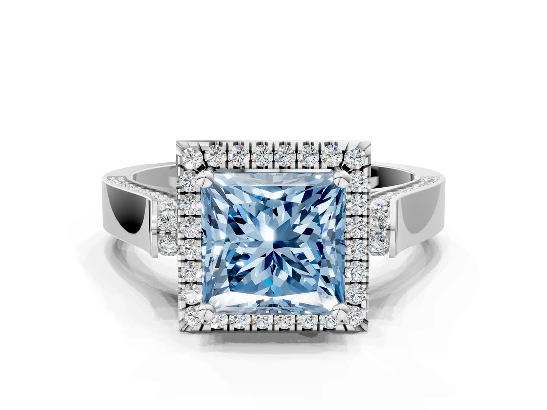 White gold Fancy Blue Princess  Halo Pave Split Shank Prong Setting Ring_81