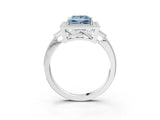 White gold Fancy Blue Princess  Halo Round Diamond Milgrain Pave Engagement Ring_6