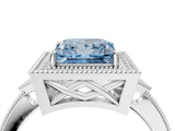 White gold Fancy Blue Princess  Halo Round Diamond Milgrain Pave Engagement Ring_7