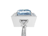 White gold Fancy Blue Princess  Halo Round Diamond Milgrain Pave Engagement Ring_8