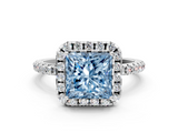 White gold Fancy Blue Princess  Halo Round Diamond Pavé Band Four-Prong Ring_3