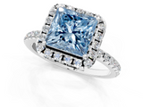 White gold Fancy Blue Princess  Halo Round Diamond Pavé Band Four-Prong Ring_4