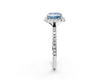 White gold Fancy Blue Princess  Halo Round Diamond Pavé Band Four-Prong Ring_5