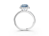 White gold Fancy Blue Princess  Halo Round Diamond Pavé Band Four-Prong Ring_6