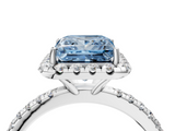 White gold Fancy Blue Princess  Halo Round Diamond Pavé Band Four-Prong Ring_7