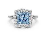 White gold Fancy Blue Princess  Halo Round Diamond Pave Band with Four-Prong Setting_50