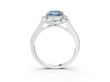 White gold Fancy Blue Princess  Halo Round Diamond Pave Band with Four-Prong Setting_53
