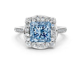 White gold Fancy Blue Princess  Halo Round Diamond Pave Band with Four-Prong Setting_56