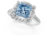 White gold Fancy Blue Princess  Halo Round Diamond Pave Band with Four-Prong Setting_56