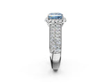 White gold Fancy Blue Princess  Halo Round Diamond Pave Band with Prong Setting 3