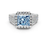 White gold Fancy Blue Princess  Halo Round Diamond Pave Band with Prong Setting_24