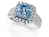 White gold Fancy Blue Princess  Halo Round Diamond Pave Band with Prong Setting_25