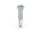White gold Fancy Blue Princess  Halo Round Diamond Pave Band with Prong Setting_26