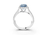 White gold Fancy Blue Princess  Halo Round Diamond Pave Band with Prong Setting_27