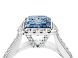 White gold Fancy Blue Princess  Halo Round Diamond Pave Band with Prong Setting_28