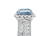 White gold Fancy Blue Princess  Halo Round Diamond Pave Band with Prong Setting_29