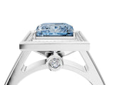 White gold Fancy Blue Princess  Halo Solitaire Diamond Ring with Pave Band and Bezel Setting_53