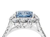 White gold Fancy Blue Princess  Halo Split Shank Diamond Engagement Ring with Pave Band and Four-Prong Setting_58