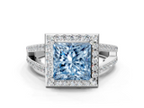 White gold Fancy Blue Princess  Halo Split Shank Diamond Ring with Four-Prong Setting_32