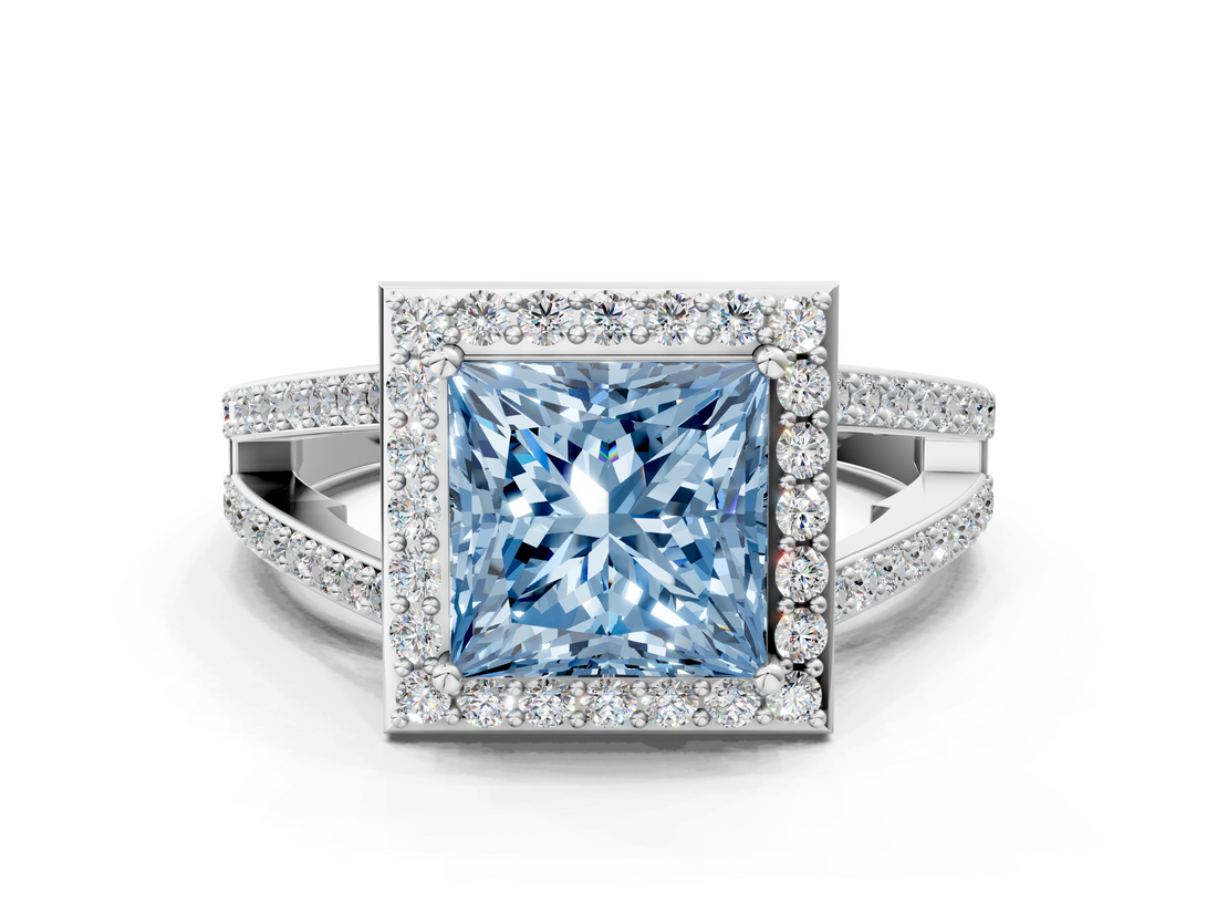 White gold Fancy Blue Princess  Halo Split Shank Diamond Ring with Four-Prong Setting_32