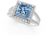 White gold Fancy Blue Princess  Halo Split Shank Diamond Ring with Four-Prong Setting_33