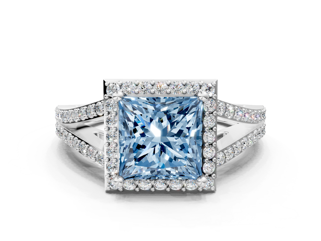 White gold Fancy Blue Princess  Halo Split Shank Diamond Ring with Prong Setting_20