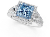 White gold Fancy Blue Princess  Halo Split Shank Diamond Ring with Prong Setting_21