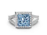 White gold Fancy Blue Princess  Halo Split Shank Pave Diamond Ring with Four-Prong Setting_49