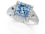 White gold Fancy Blue Princess  Halo Split Shank Pave Diamond Ring with Four-Prong Setting_50