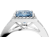 White gold Fancy Blue Princess  Halo Split Shank Pave Diamond Ring with Four-Prong Setting_53