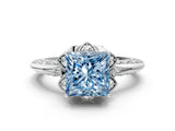 White gold Fancy Blue Princess  Halo Split Shank Pave Diamond Ring with Petal Prong Setting_31
